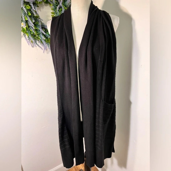 Isaac Mizrahi Live, M, sleeveless ribbed, shawl collar pocketed duster cardigan - Picture 1 of 9